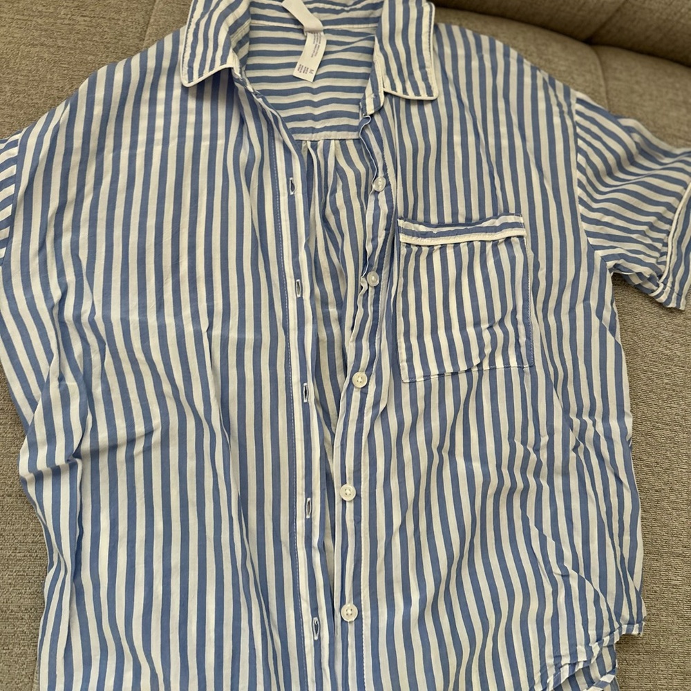 Stars Above Blue and White Striped Pajama Set - Picture 2 of 7
